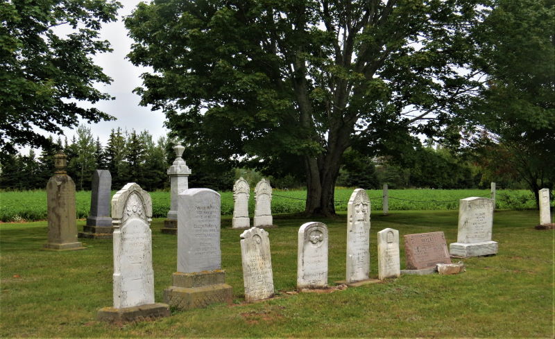 Image of tombstones at the Pioneer Cemetery in St. Catherines, PE